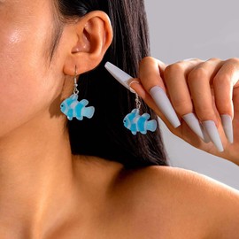 Cimenexe Bohemian Fish Dangle Earrings Blue Acrylic Fish Drop Earrings Large Blue Sea Fish Earrings Beach Ocean Fish Hook Earrings Jewellery for Women, Zinc, No Gemstone