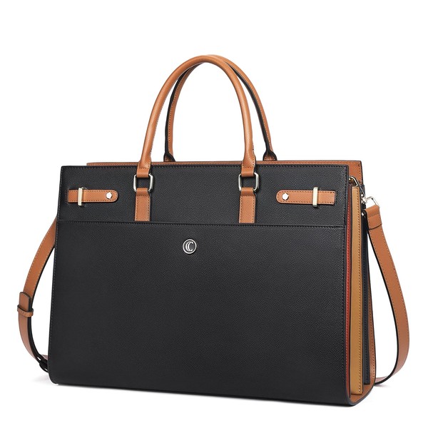 CLUCI Briefcase for Women Leather Laptop 15.6 Inch Business Ladies Work Computer Tote Bags Black