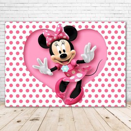 Baby Shower Backdrop Mouse 7x5 White Background Pink Dot with Dancing Backdrops for Girl 1st Birthday Party Photography Customized Photographic Backgrounds Kids