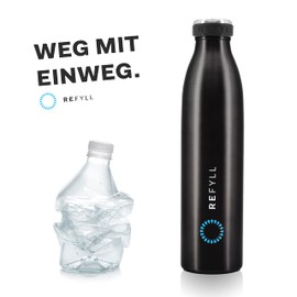 REFYLL Stainless Steel Water Bottle "dailyFYLL" - 500 ml, 750 ml, 1 Litre - Leak-Proof Thermos Flask with Double-Walled Vacuum Insulation - Insulated Flask for Sports, University, Office, School