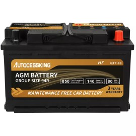 autocessking Platinum AGM Battery Group 94R 12V 80Ah H7 Rechargeable Battery