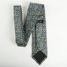 Alizeal Mens Floral Patterned Wedding Party Tie with Pocket Square 8cm Colorful Classic Business Tie Set, Navy+Yellow