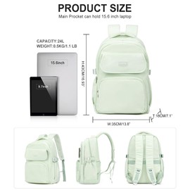 WEPOET Aesthetic College Backpacks For Women Men,Waterproof High School Back pack,Kawaii Backpack For Teens Girls Boys,Student Latop Travel Backpack(Mint Green)