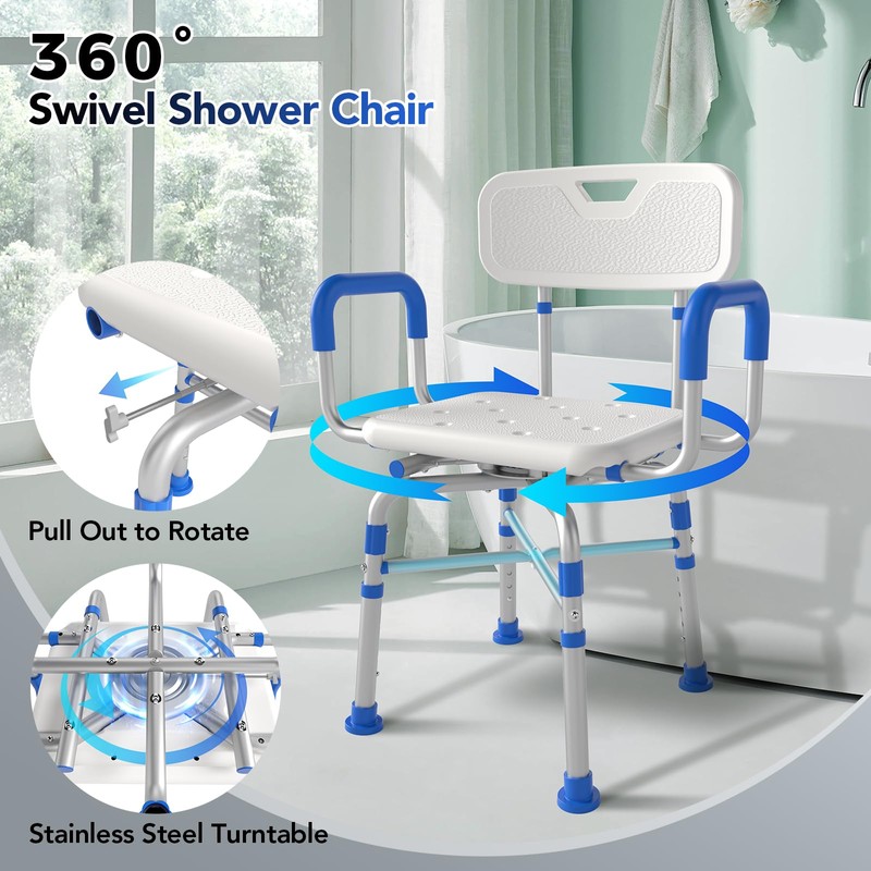 Ruiers 360° Swivel Shower Chair with Arms and Back