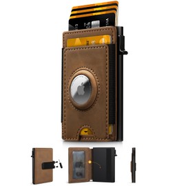 iwantit Front Pocket Wallet for Men: Slim with Detachable Money Clip Airtag Holder ID Window - RFID Blocking for Cards Cash Safe - Pop Up Bifold Wallet for Father, Husband, Friends (Light Brown)