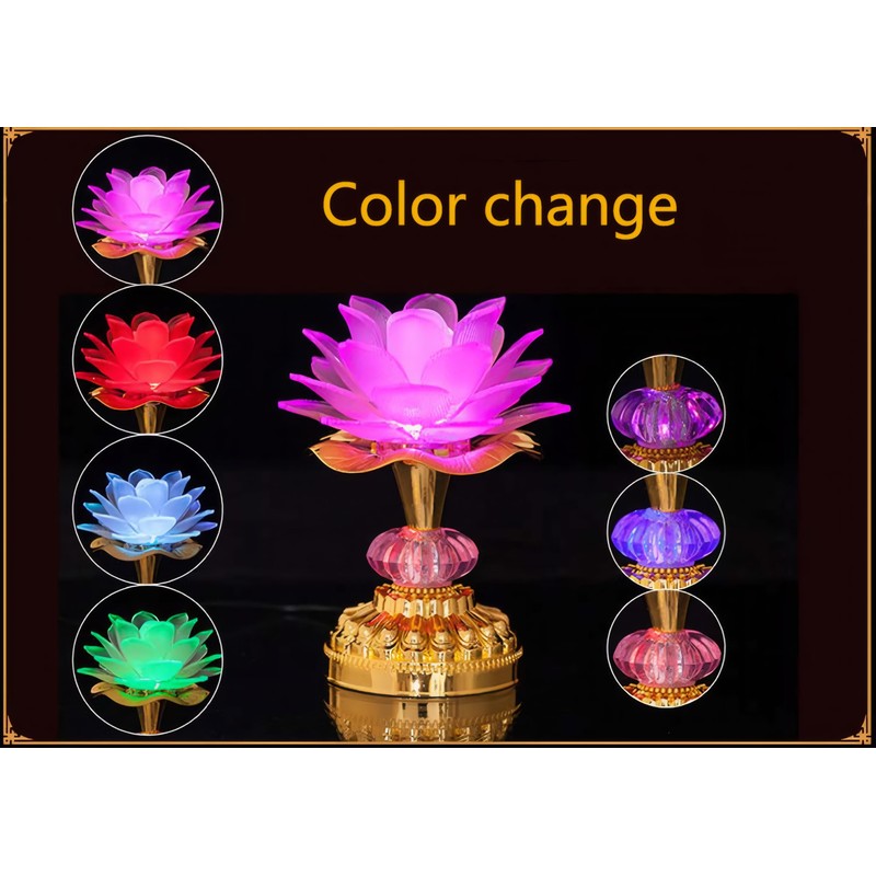 Omeet Colorful LED Lotus Buddhist Lamp, Gradient Buddha Light for