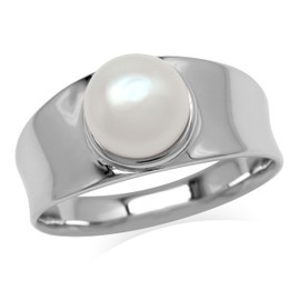 Silvershake 8MM White Cultured Freshwater Pearl 925 Sterling Silver Band Ring Size 9.5