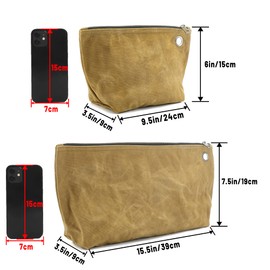 2 Tool Storage Bag - 16oz Waxed Canvas Item Collection Pouch for Men Women, Portable Tools Organizer Pouches for Coins Pliers Nuts - Khaki