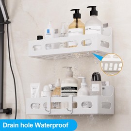 WQYWJOY Shower Caddy Adhesive, No Drill Bathroom shower Organizers, with Removable Hooks, Rust Proof Shower Shelves, Self Adhesive Black Bathroom Shelves Basket Home Farmhouse Wall Inside Organization