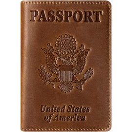 BIAOTIE Premium Leather Passport Holder Covers, RFID Blocking Case Travel Wallet Passport Book Holders Travel Must Haves for Women Men, Brown, Travelling