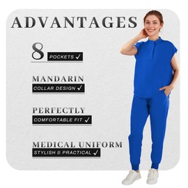 Dvoliaw Scrubs for Women Set Nurse Uniform, Mandarin Collar Scrub Top & Jogger Pant, 8 Pockets, Yoga Waistband, 4 Way Stretch