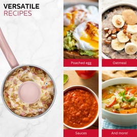 Holstein Housewares 1.5QT Ceramic Non-Stick Saucepan, Easy to Clean Ceramic Coating, Stainless Steel Handles, Glass Lid. Multipurpose Kitchen Cooking Pot