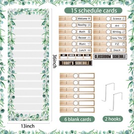 MotiMind Daily Schedule Pocket Chart for Classroom, Calendar Pocket Chart 13+1 Pockets, 21 Reusable Cards for Classroom School 13" x 36" (Rustic Color,Farmhouse)
