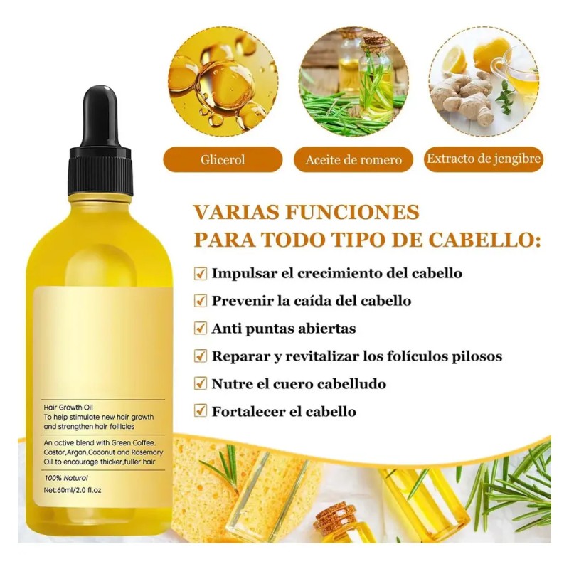 60ml*3 Aceite Vegano Natural Para El Crecimiento Del Cabello