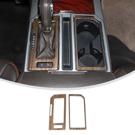 Linskip Gear Shift Panel Cover Trim Compatible with 2015 2016 2017 2018 2019 2020 Ford F150 Accessories, Cup Holder Decor Cover for F-150 Interior Accessories(Wood Garin, B)