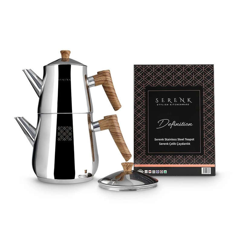 Serenk Definition Stainless Steel Teapot Set, 1L Teapot & 2L