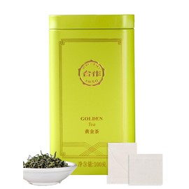 Hezuo Golden Green Tea Loose Leaf - Refreshing & Aromatic Loose Leaf Green Tea with Smooth & Sweet Flavor, Tin, 20 Empty Tea Bags Included,100g (3.53oz)