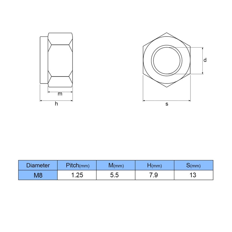 Favordrory M8 x 1.25mm 304 Stainless Steel Self-Lock Nylon Inserted