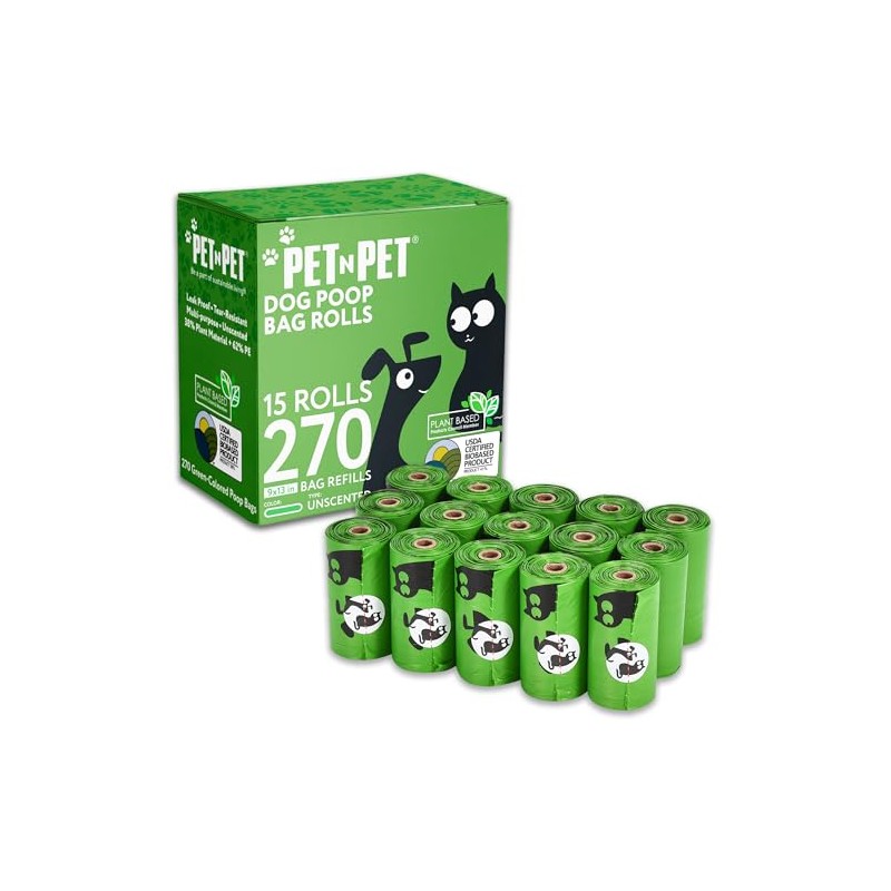 Pet N Pet Bolsas Para Popo Perro 270 Recuentos Biodegradables,