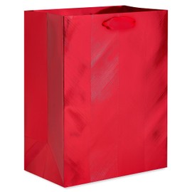 Papyrus 13" Large Christmas Gift Bag, Metallic Red Chevron (1 Bag)