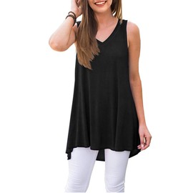 WNEEDU Women's Summer Sleeveless V Neck Tunic Casual T-Shirt Tank Tops Blouse(Black,XL)