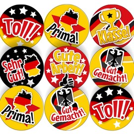 144 Super German Praise Words 30 mm Reward Stickers for School Teachers, Parents and Nursery