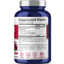 NusaPure Beet Root 8,000mg per caps (Vegan, Non-GMO, Extract 20:1 & Gluten-Free) with Black Pepper. 200 Veggie caps