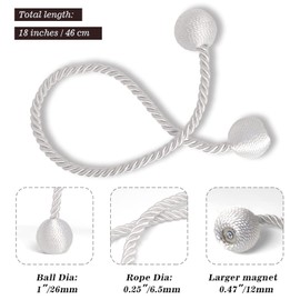 Hion Magnetic Curtain Tiebacks White 2pcs, Curtain Tiebacks Buckles Holdbacks Holders Hooks Clip for Home Outdoor Bedroom Office Decorative Curtain