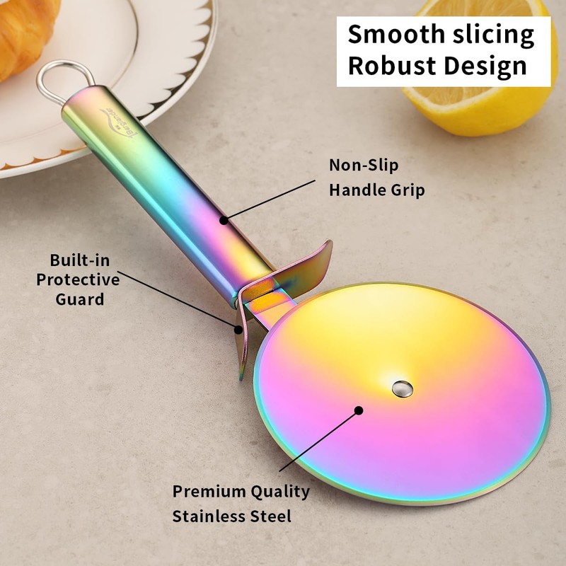 Berglander Pizza Wheel, Rainbow Titanium Plating Stainless Steel Pizza Cutter,