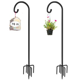 Artigarden 76 inch Outdoor Shepherd Hook with 5 Prong Base (2 Packs), Adjustable Heavy Duty Garden Hanging Stake for Bird Feeder Solar Light Plant Hanger Wedding Decor, Matte Black