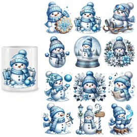 4pcs Christmas Cardinal Snowman Decorative UV DTF Cup Wraps Winter UV DTF Transfer Sticker for Glass Cups Furniture Craft DIY Crafts，Rub on Transfer Stickers for DIY Water Bottle Laptop Decal Wood Car