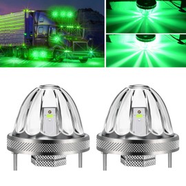 Wodvyss 2Pcs Glass Watermelon Lights, Green LED Side Marker Turn Signal Lights with Bezel, Clear Lens, Compatible with Kenworth, Peterbilt, Freightliner Trucks