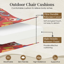 downluxe Outdoor Chair Cushions Set of 4 for Patio Furniture, Waterproof Square Corner Patio Chair Cushions with Ties, Memory Foam Outdoor Seat Cushion, 18.5" X 16" X 3", Sonia Scarlet