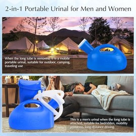 Portable Urinal for Women & Men, OOCOME Urinal Bottle Spill Proof Bedside Urinals 2000ml Travel Camping Urinal Toilet Pee Bottle with Long Hose (Blue)