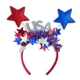 AIUPUOC 4th of July Headband Fourth of July Hair Accessories Patriotic Head Boppers Independence Day Headbands Party Favors Supplies Glitter Star Design Red Blue and White Cute Hair Hoop