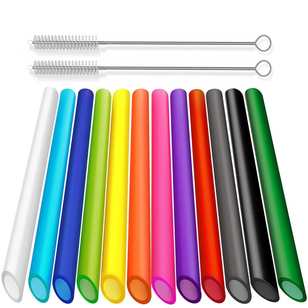 ALINK 12-Pack Reusable Plastic Boba Smoothie Straws, 13mm X 10.5