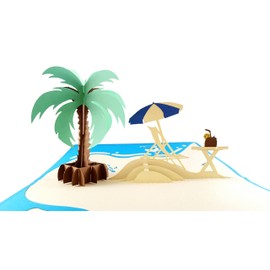 iGifts And Cards Awesome Happy Retirement 3D Pop Up Greeting Card - Palm Tree, Oceanfront, Sand, Ocean, Beach, Relax, Coconut Drink, Retire, Congratulations, Job Well Done, Miss You, Farewell, Hi