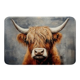 Loussiesd Highland Cow Bath Mat 50 x 80 cm Highland Cattle Bath Mat Animal Bath Mats Washable Wild Animals Bath Mat Room Decor Grey Orange Bath Mat