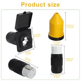 50 AMP RV Power Inlet Plug Set, 125V 250V Electrical Power Inlet with Connector Plug Cord Cover Ring for RV Camper Trailer Boat Caravan Truck Yacht (Black)