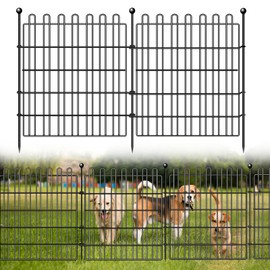10 Panels Dog Fence Outdoor for Yard, 24in (H) X 23.6ft (L) Decorative Garden Fence Animal Barrier No Dig, Rustproof Metal Garden Edging Fence Stakes and Borders, Portable Outside Pet Playpen