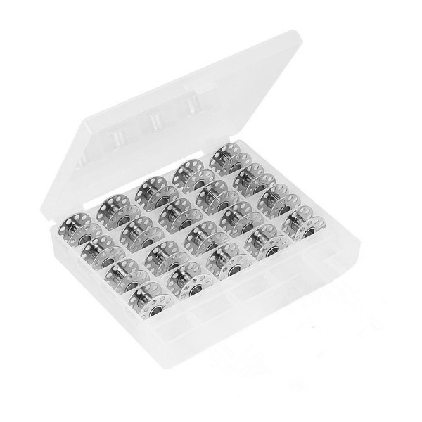 Cleana Arts® 25-Pack Iron Bobbins Sewing Machine with Bobbin Box for Brother Singer Babylock Janome Kenmore