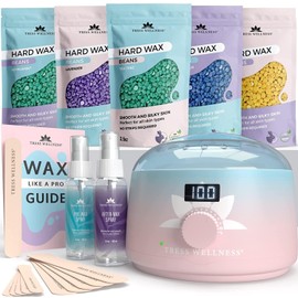 Tress Wellness Waxing Kit for Sensitive Skin – Safe for Face & Skin, Prep & Aftercare Spray, Easy to Use – At-Home Kit for Face, Bikini, Brazilian & Full Body - Digital Display, Pink to Teal