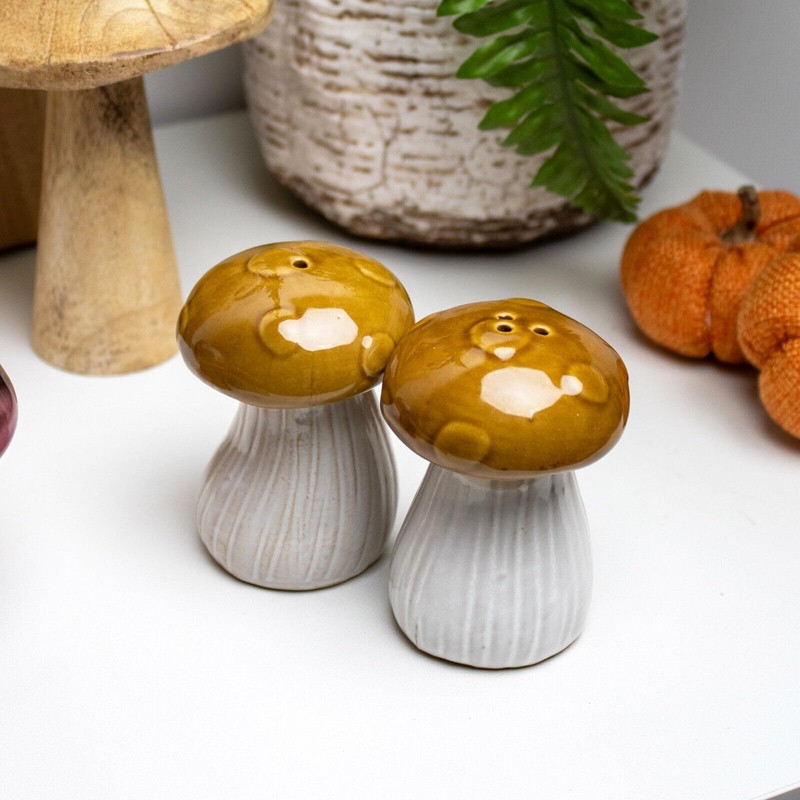 Mushroom Salt & Pepper Shakers Ceramic Hand Painted Toadstool Autumn