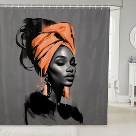 Jejeloiu - Cortina de ducha para mujer, color negro, para decoración de baño, 72 x 78 pulgadas, cortina de baño para mujer afroamericana, para niños, niñas, adolescentes, naranja, abstracto