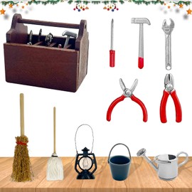 Gnome Accessory Set, 1/12 Miniature Tool Box, 11 Pieces Gnome Accessories Christmas, Miniature Gnome Accessories, Mini Wooden Tool Box with Tools, DIY Decoration, Gift for Dollhouse