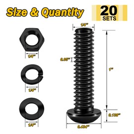 (20Sets) 1/4-20 Bolt x 1" Button Head Socket Cap Bolts Screws, Black Oxide 304 Stainless Steel Nuts and Bolts, 18-8 Allen Screws, Nuts and Bolts Assortment Kit, Fully Threaded Hex Spanner by Mywish
