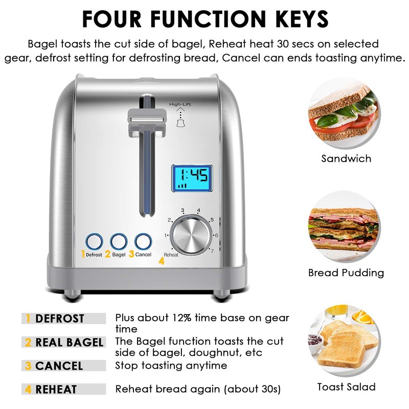 Lofter 2 Slicer Toaster with Bagel Function, Stainless Steel