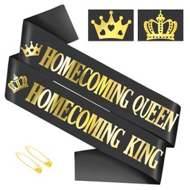 2 Pcs Homecoming King & Queen Sash with Gold Foil, Black Prom Sash for High School Dance Court