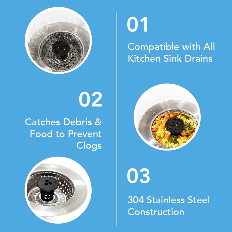 Kitchen SinkShroom Revolutionary Clog-Free Stainless Steel Sink Strainer, Chrome gray