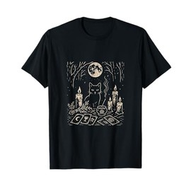 Mystical Altar Full Moon Witch Cat Art T-Shirt